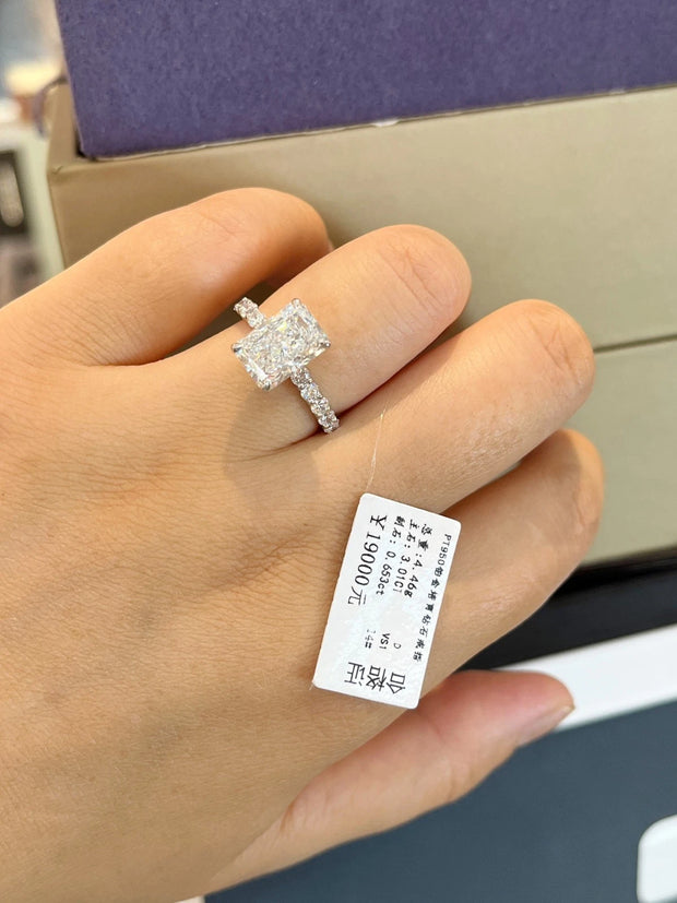 3.01 CTW Lab-Grown Radiant Diamond Ring – D VS1 IGI Certified, 14K White Gold