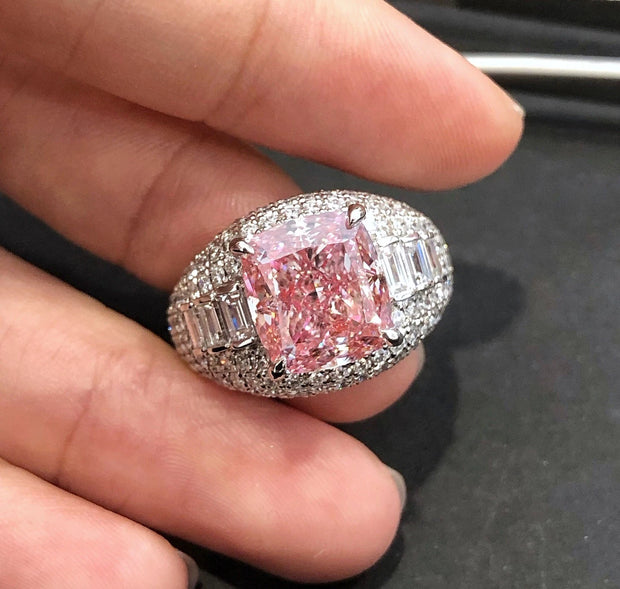 Lab-Grown Fancy Pink Cushion Diamond Ring 5 CT 14K White Gold