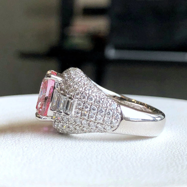 Lab-Grown Fancy Pink Cushion Diamond Ring 5 CT 14K White Gold