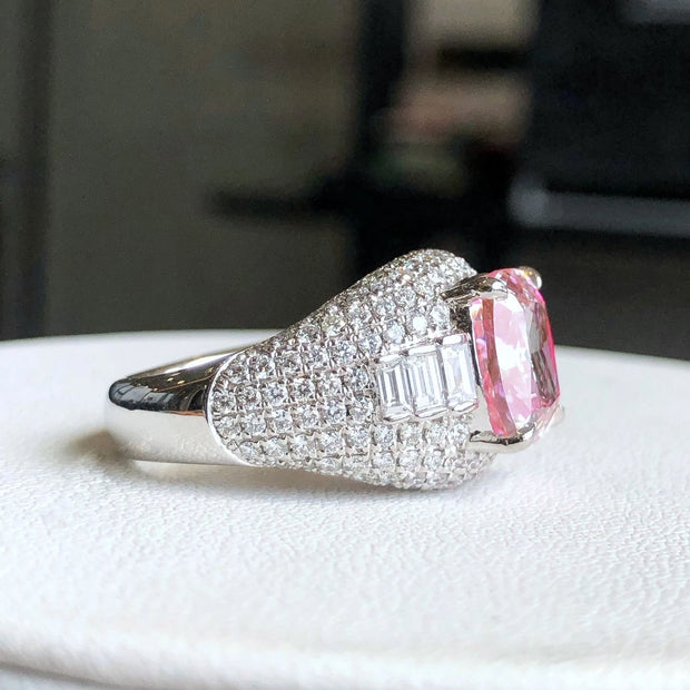 Lab-Grown Fancy Pink Cushion Diamond Ring 5 CT 14K White Gold
