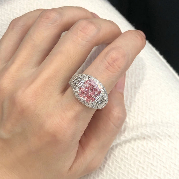 Lab-Grown Fancy Pink Cushion Diamond Ring 5 CT 14K White Gold
