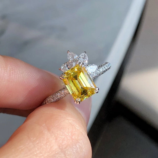 1.80 CT Fancy Vivid Yellow Emerald Cut Lab Grown Diamond Ring 14K VS1/VVS2