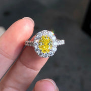 1.20 CT Fancy Vivid Yellow Lab Grown Diamond Oval Ring 14K White Gold VS1/VVS2