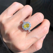 1.20 CT Fancy Vivid Yellow Lab Grown Diamond Oval Ring 14K White Gold VS1/VVS2