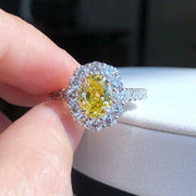 1.20 CT Fancy Vivid Yellow Lab Grown Diamond Oval Ring 14K White Gold VS1/VVS2