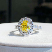 1.20 CT Fancy Vivid Yellow Lab Grown Diamond Oval Ring 14K White Gold VS1/VVS2