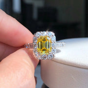 1.5 CT Fancy Vivid Yellow Lab Grown Diamond Emerald Ring 14K White Gold VS1/VVS2