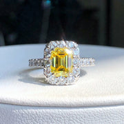 1.5 CT Fancy Vivid Yellow Lab Grown Diamond Emerald Ring 14K White Gold VS1/VVS2