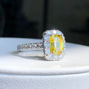 1.5 CT Fancy Vivid Yellow Lab Grown Diamond Emerald Ring 14K White Gold VS1/VVS2
