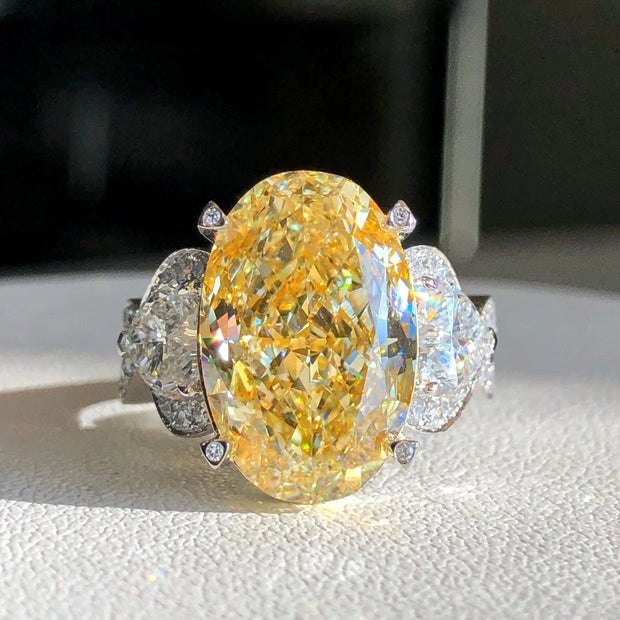 10  CT Fancy Light Yellow Lab Grown Diamond Oval Ring 14K White Gold VS1/VVS2