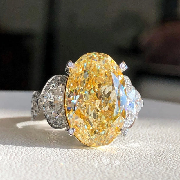 10  CT Fancy Light Yellow Lab Grown Diamond Oval Ring 14K White Gold VS1/VVS2