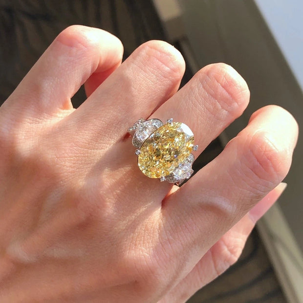 10  CT Fancy Light Yellow Lab Grown Diamond Oval Ring 14K White Gold VS1/VVS2