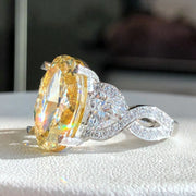10  CT Fancy Light Yellow Lab Grown Diamond Oval Ring 14K White Gold VS1/VVS2