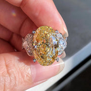 10  CT Fancy Light Yellow Lab Grown Diamond Oval Ring 14K White Gold VS1/VVS2