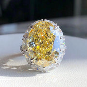10 CT Fancy Intense Yellow Lab Grown Diamond Oval Ring 14K White Gold VS1/VVS2