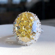 10 CT Fancy Intense Yellow Lab Grown Diamond Oval Ring 14K White Gold VS1/VVS2