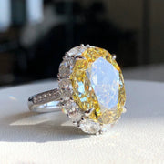 10 CT Fancy Intense Yellow Lab Grown Diamond Oval Ring 14K White Gold VS1/VVS2