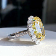 10 CT Fancy Intense Yellow Lab Grown Diamond Oval Ring 14K White Gold VS1/VVS2