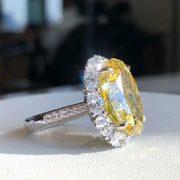 10 CT Fancy Intense Yellow Lab Grown Diamond Oval Ring 14K White Gold VS1/VVS2