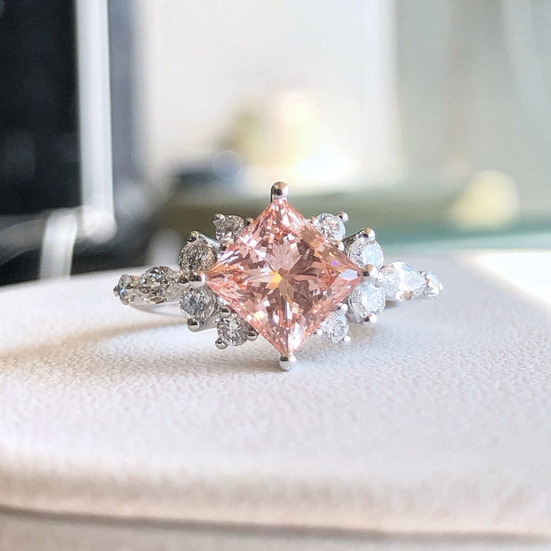 Lab Grown Princess Pink Diamond Ring 2 CT 14K White Gold VS1/VVS2