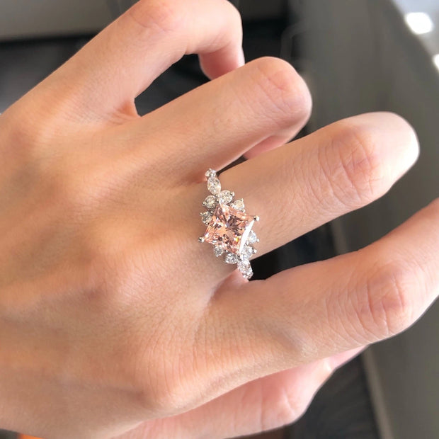 Lab Grown Princess Pink Diamond Ring 2 CT 14K White Gold VS1/VVS2