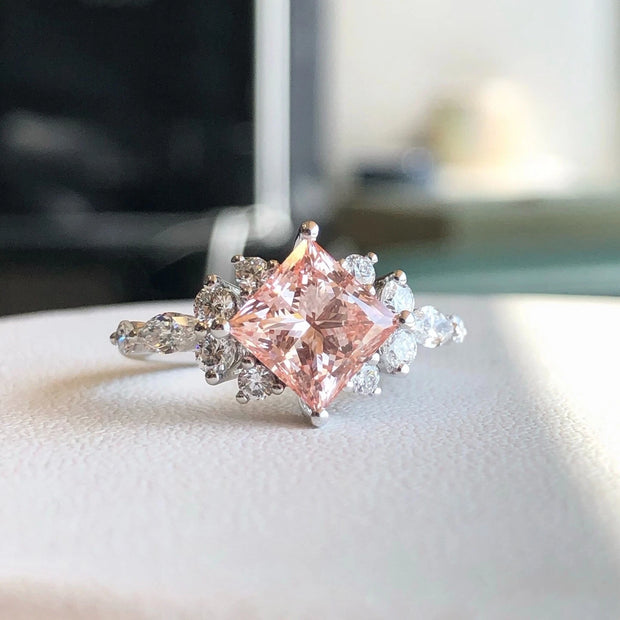 Lab Grown Princess Pink Diamond Ring 2 CT 14K White Gold VS1/VVS2