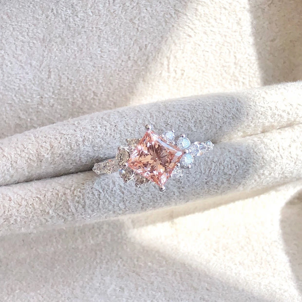 Lab Grown Princess Pink Diamond Ring 2 CT 14K White Gold VS1/VVS2