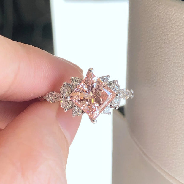 Lab Grown Princess Pink Diamond Ring 2 CT 14K White Gold VS1/VVS2