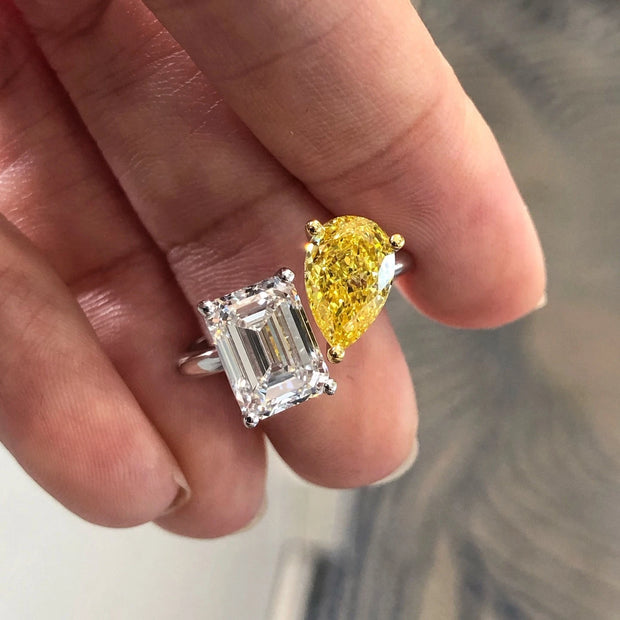 INS-Inspired Lab Grown Double Diamond Ring 3.38 CT 14K White Gold