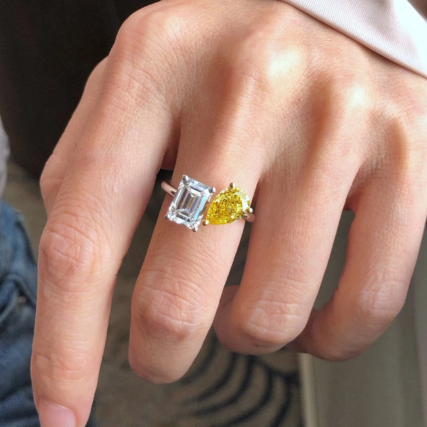 INS-Inspired Lab Grown Double Diamond Ring 3.38 CT 14K White Gold