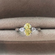 Elegant Lab Grown Fancy Vivid Yellow Diamond Three-Stone Ring 1.20 CT 14K Gold