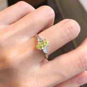 Elegant Lab Grown Fancy Vivid Yellow Diamond Three-Stone Ring 1.20 CT 14K Gold