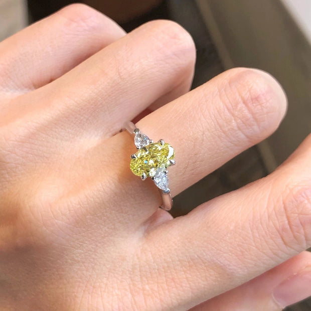 Elegant Lab Grown Fancy Vivid Yellow Diamond Three-Stone Ring 1.20 CT 14K Gold
