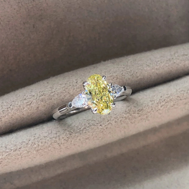 Elegant Lab Grown Fancy Vivid Yellow Diamond Three-Stone Ring 1.20 CT 14K Gold