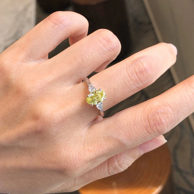 Elegant Lab Grown Fancy Vivid Yellow Diamond Three-Stone Ring 1.20 CT 14K Gold