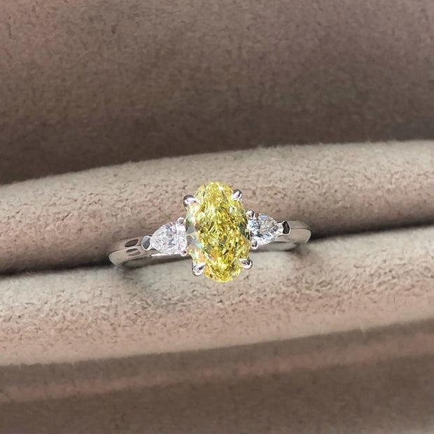 Elegant Lab Grown Fancy Vivid Yellow Diamond Three-Stone Ring 1.20 CT 14K Gold
