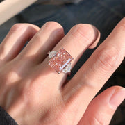 Lab-Grown Fancy Pink Radiant Three-Stone Diamond Ring 6.55 CT 14K White Gold