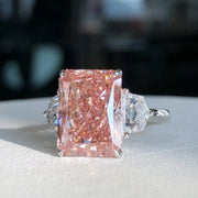 Lab-Grown Fancy Pink Radiant Three-Stone Diamond Ring 6.55 CT 14K White Gold