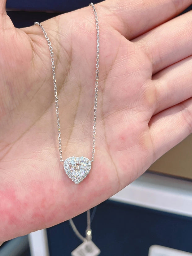 1.03 CTW Heart-Shaped Lab-Grown Diamond Pendant D VS1 in 14k White Gold IGI Certified