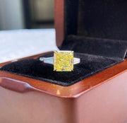 Luxury Cushion Yellow Lab Grown Diamond Ring 3 CT 14K White Gold