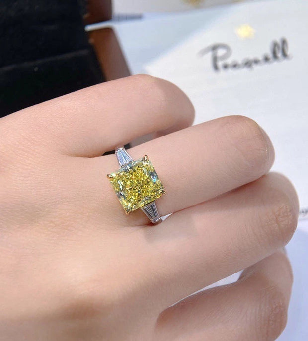 Luxury Cushion Yellow Lab Grown Diamond Ring 3 CT 14K White Gold