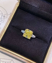 Luxury Cushion Yellow Lab Grown Diamond Ring 3 CT 14K White Gold