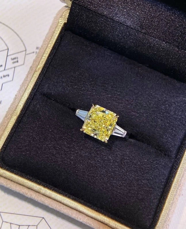 Luxury Cushion Yellow Lab Grown Diamond Ring 3 CT 14K White Gold
