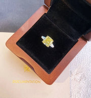 Luxury Cushion Yellow Lab Grown Diamond Ring 3 CT 14K White Gold