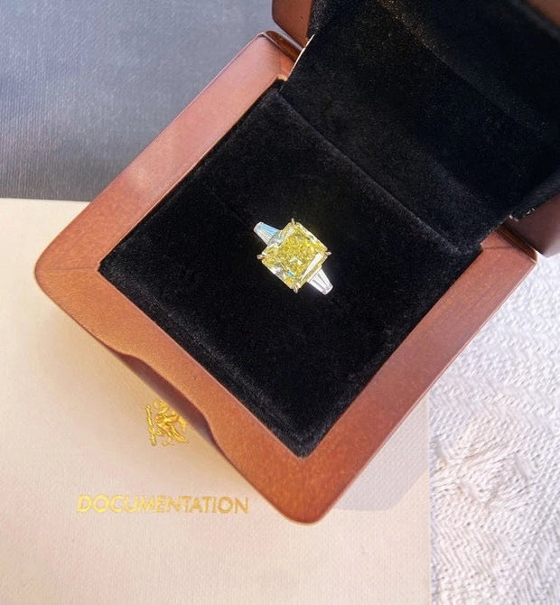 Luxury Cushion Yellow Lab Grown Diamond Ring 3 CT 14K White Gold