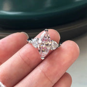 Elegant Pink Marquise Diamond Three-Stone Ring 2.51 CT 14K White Gold VS1/VVS2