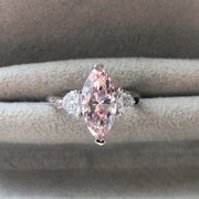 Elegant Pink Marquise Diamond Three-Stone Ring 2.51 CT 14K White Gold VS1/VVS2
