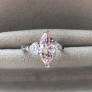 Elegant Pink Marquise Diamond Three-Stone Ring 2.51 CT 14K White Gold VS1/VVS2