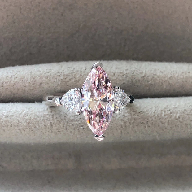 Elegant Pink Marquise Diamond Three-Stone Ring 2.51 CT 14K White Gold VS1/VVS2