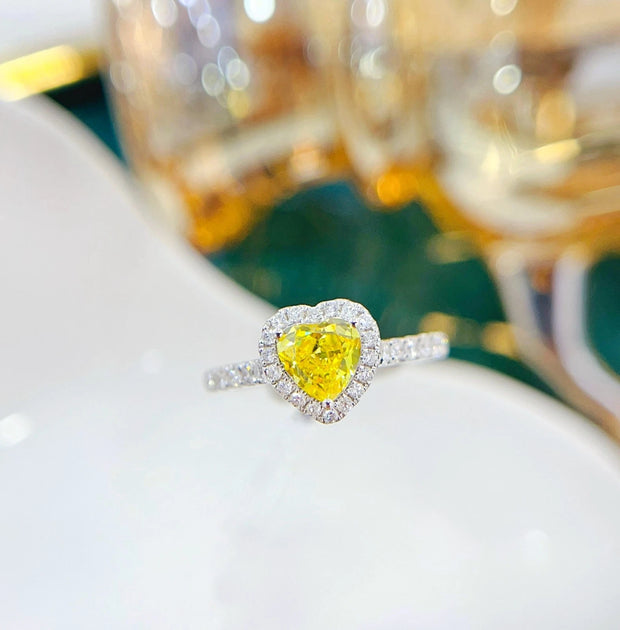 Lab Grown Fancy Yellow Diamond Heart Ring 0.85 CT 14K White Gold